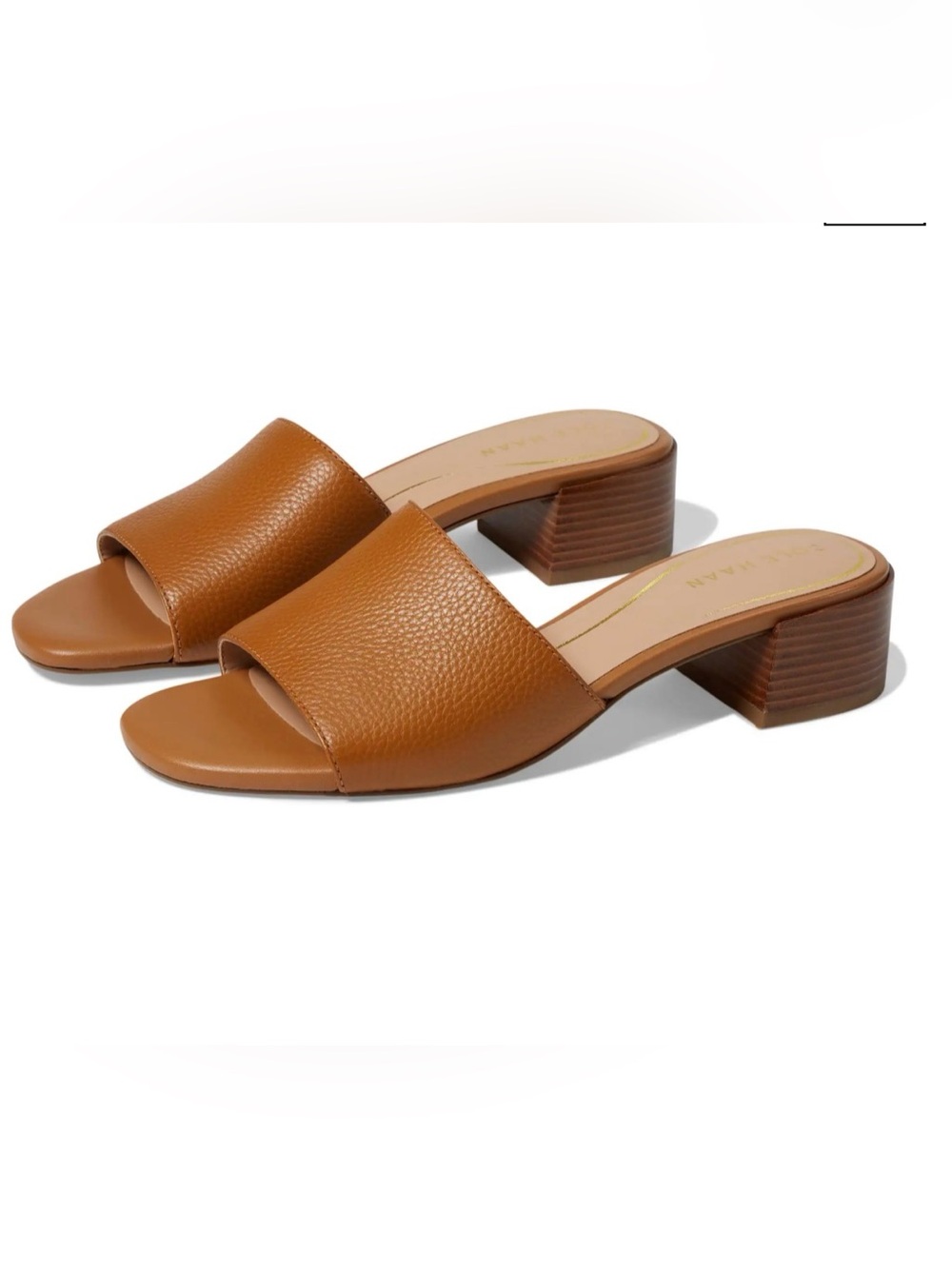 Cole Haan Tan Leather Slide Mules with Low Block Heel